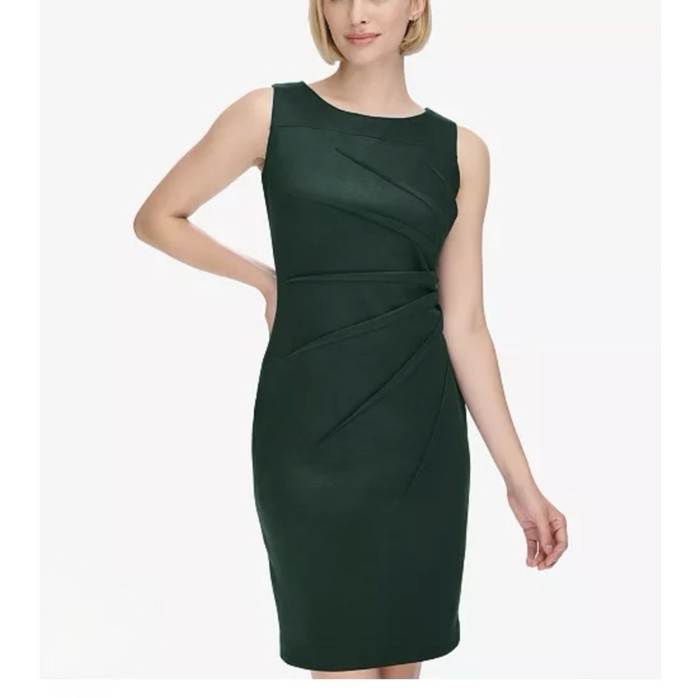Calvin Klein Green Sunburst Seam Stretch Crepe Sleeveless Sheath Dress Size 10 - Picture 5 of 14